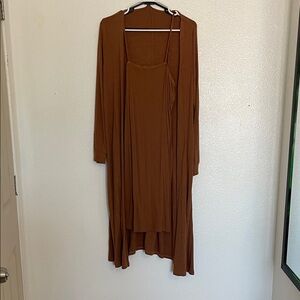 SHEIN Brown High Low Dress with Cardigan